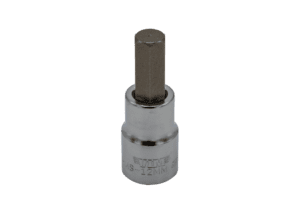 12mm Hex bit, Satin Chrome 1/2” sq.dr. bit holder
