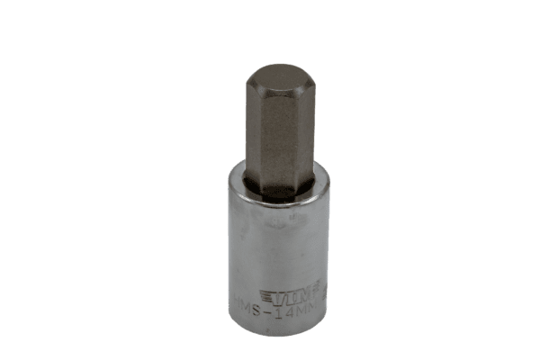 14mm Hex bit, Satin Chrome 1/2” sq.dr. bit holder