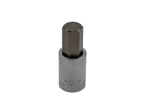17mm Hex bit, Satin Chrome 1/2” sq.dr. bit holder