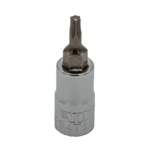 T15 Torx, Gun metal gray bit, Satin chrome 1/4” sq.dr. bit holder