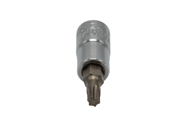T25 Torx, Gun metal gray bit, Satin chrome 1/4” sq.dr. bit holder