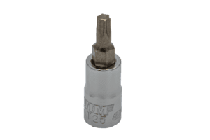 T25 Torx, Gun metal gray bit, Satin chrome 1/4” sq.dr. bit holder