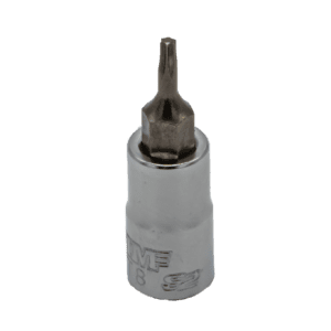 T8 Torx, Gun metal gray bit, Satin chrome 1/4” sq.dr. bit holder