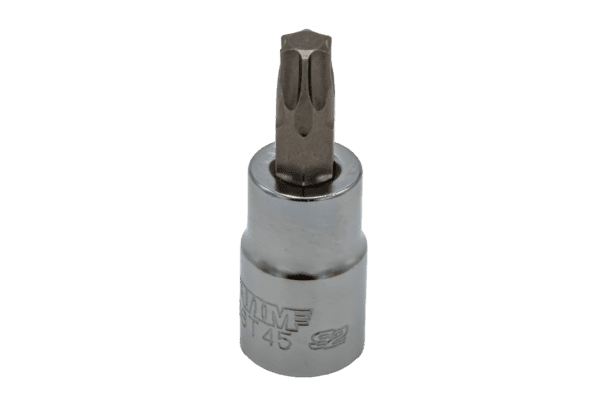 T45 Torx, Gun metal gray bit, Satin chrome 3/8" sq.dr. bit holder