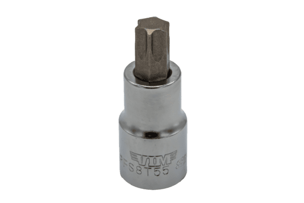 T55 Torx, Gun metal gray bit, Satin chrome 1/2" sq.dr. bit holder