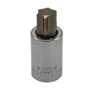 T70 Torx, Gun metal gray bit, Satin chrome 1/2" sq.dr. bit holder