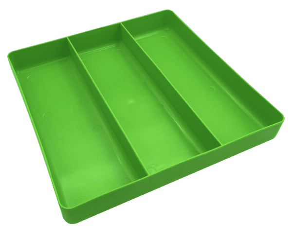 Tray Organizer, 3 compartments, 10.5″ x 10.5″, Green plastic