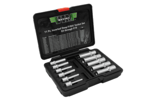 Deep Torx Socket Set, 11 pc. E4 thu E18, 1/4" and 3/8" square drives, in case