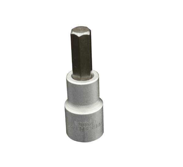 10mm Hex bit, Satin Chrome 1/2” sq.dr. bit holder