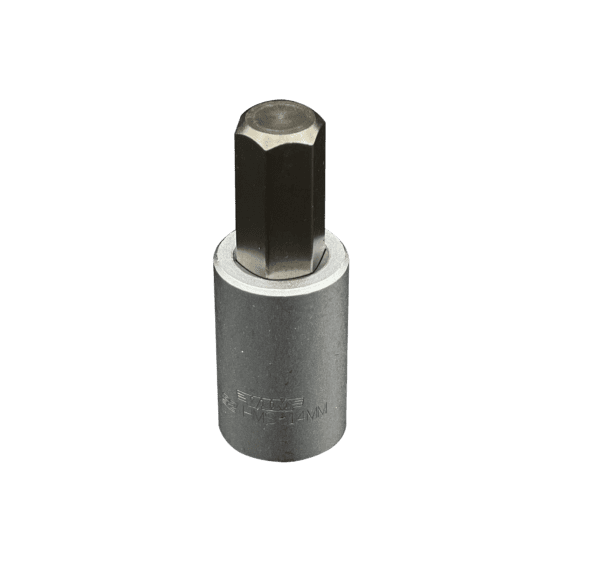 14mm Hex bit, Satin Chrome 1/2” sq.dr. bit holder