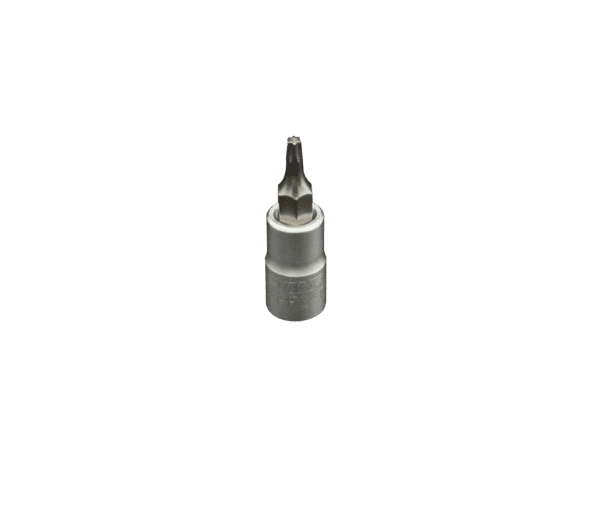 T10 Torx, Gun metal gray bit, Satin chrome 1/4” sq.dr. bit holder
