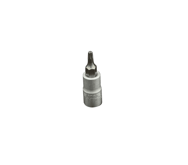 TR10 Tamper Proof Torx Gun metal gray bit, Satin chrome 1/4" sq.dr. bit holder