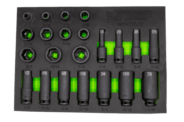 22 Piece 3/8" Drive SAE Impact Socket Set • Master set includes shallow and deep sockets in sizes