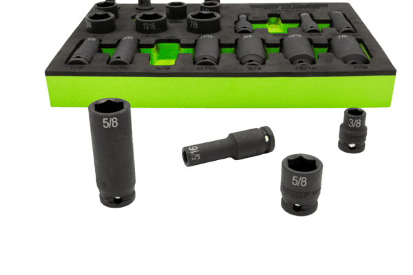 22 Piece 3/8" Drive SAE Impact Socket Set • Master set includes shallow and deep sockets in sizes