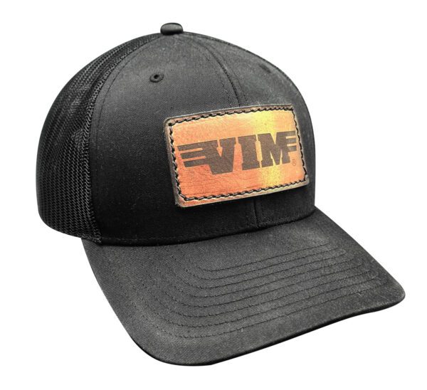 black vim hat with leather patch