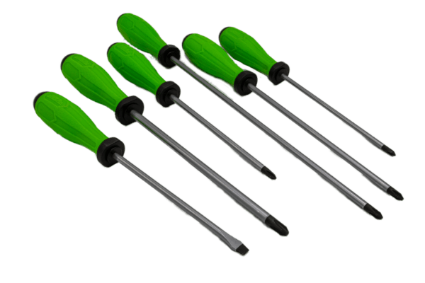 6 PC. PHILLIPS/FLAT GREEN SCREWDRIVER SET, S2 Stainless Steel