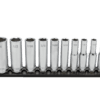10 PC. 1/4'' DR. DEEP SAE 6 POINT SOCKET SET W/ BLACK 8” MAGRAIL