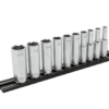 10 PC. 1/4'' DR. DEEP SAE 6 POINT SOCKET SET W/ BLACK 8” MAGRAIL