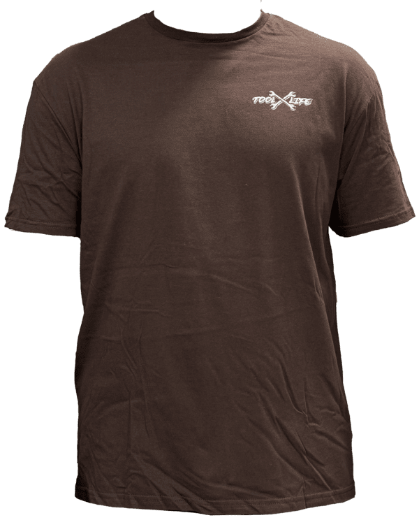 Tool Life Nut Buster front of tshirt brown
